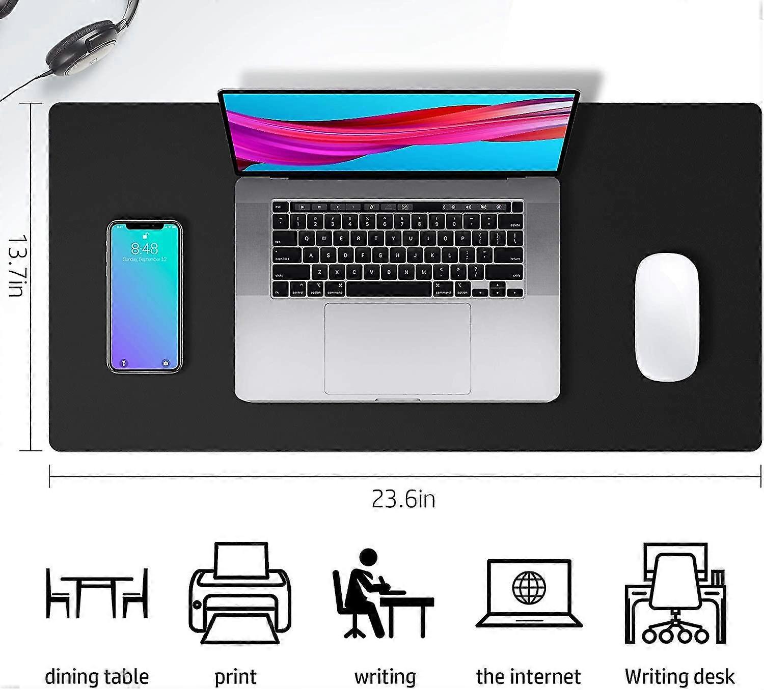 Leather Desk Pad Protector - Dual-Sided PU Leather Desk Mat, Waterproof Mouse Pad & Writing Surface (23.6" X 13.7")