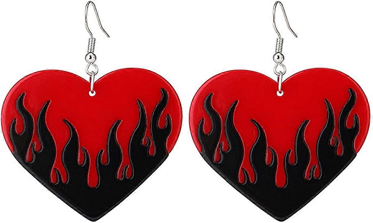 カラフルな炎のアクリルイヤリングパンクファイヤーハートバーニングダングルドロップイヤリング透明面白い幾何学的なアクリル炎のイヤリング女性の女の子のための