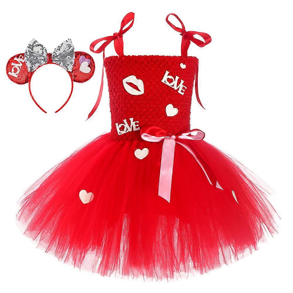 Mädchen Rotes Pfirsichherzkleid Love Net Kleid