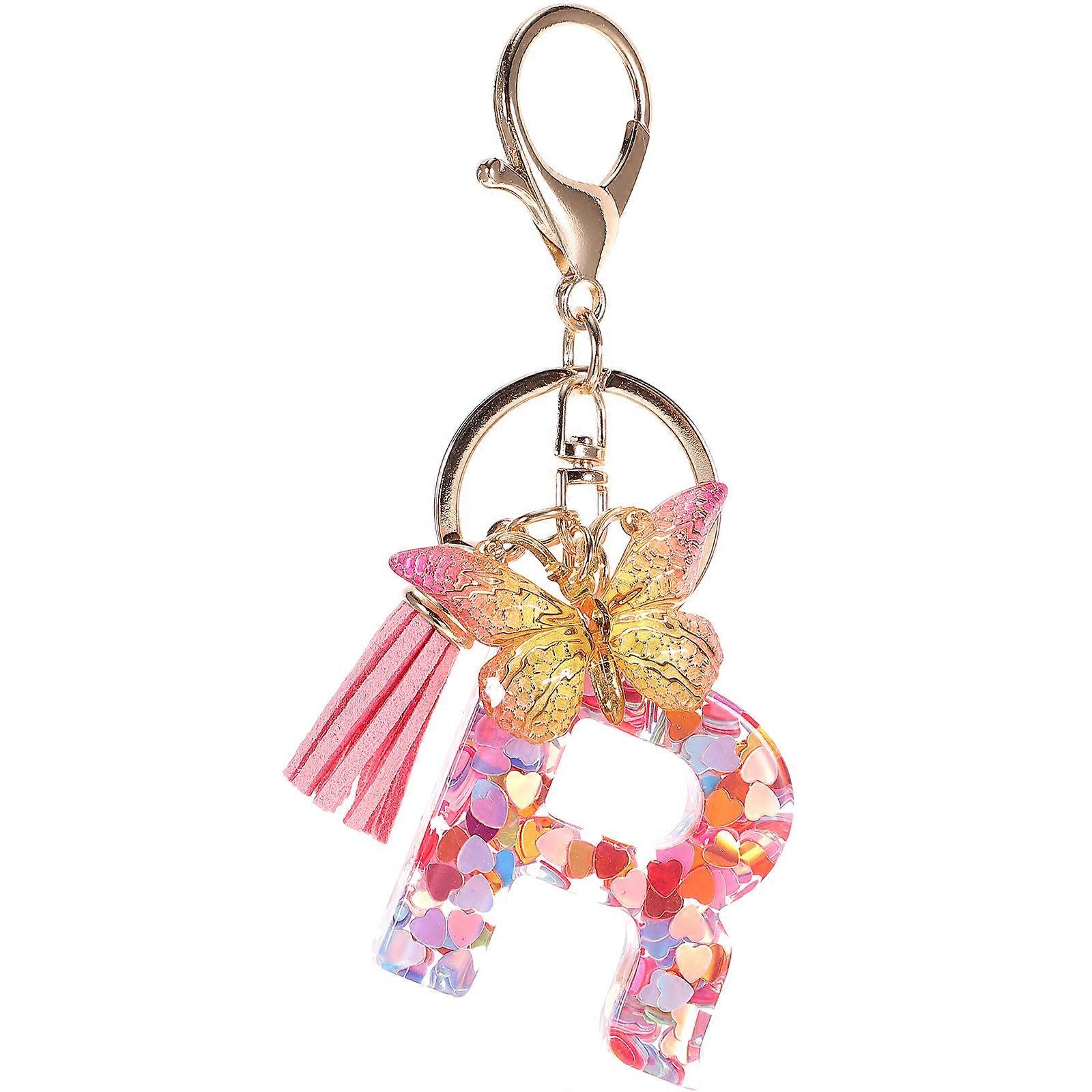 Letter Keychain Bag Charm Multicolor Heart Sequin Butterfly Charm Keyring Key Chain
