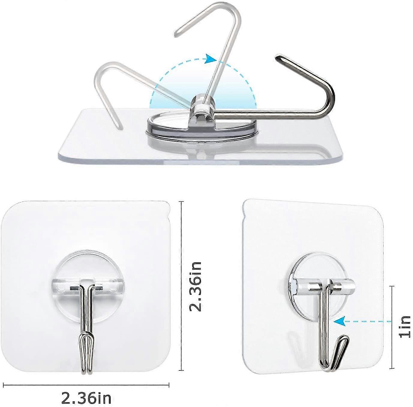 Adhesive Hooks, Reusable Utility Hooks Heavy Duty 13lb Wall Hooks Transparent Seamless Hooks Waterproof And Oil Proof For Kitchen Bathroom Ceiling Off