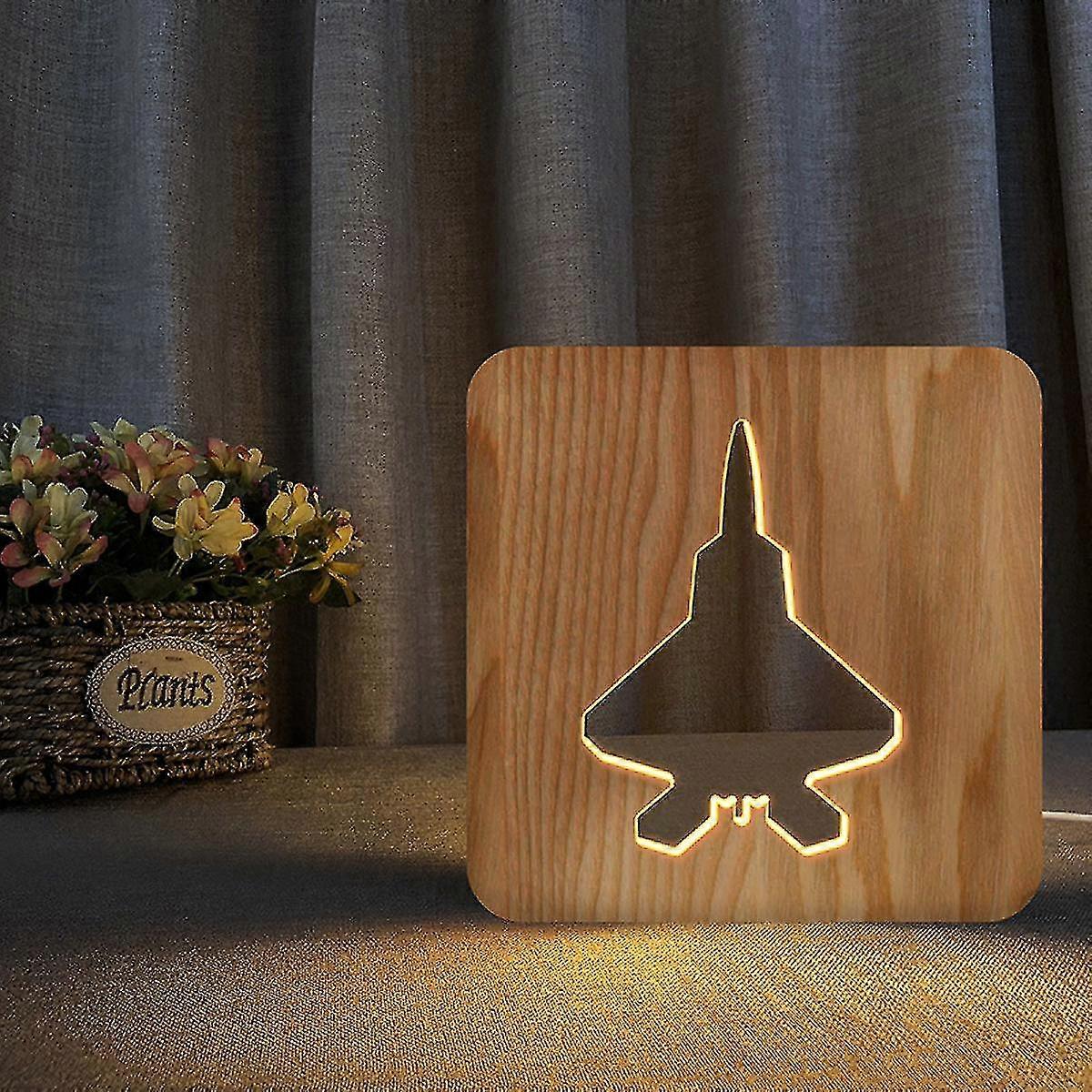 Wekity ضوء لمبة ليلية للمقاتل خشبي 3D مصباح الإبداعية أضواء خشبية بسيطة أضواء زخرفية 3D نحت الخشب نمط أدى ضوء الليل ل D