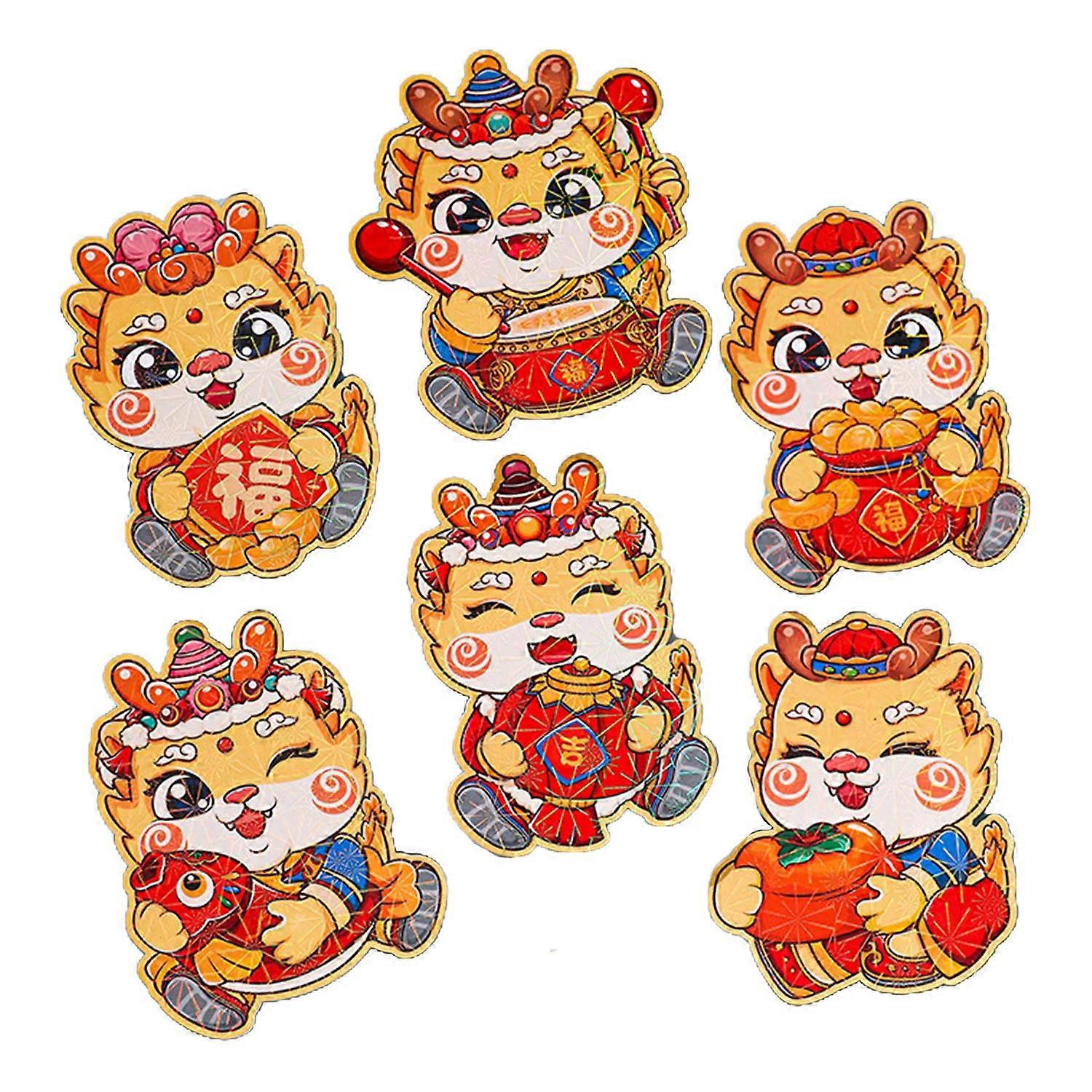 6Pcs Red Envelopes Vibrant Color Adorable Cartoon Dragon Design Traditional Chinese New Year Luck