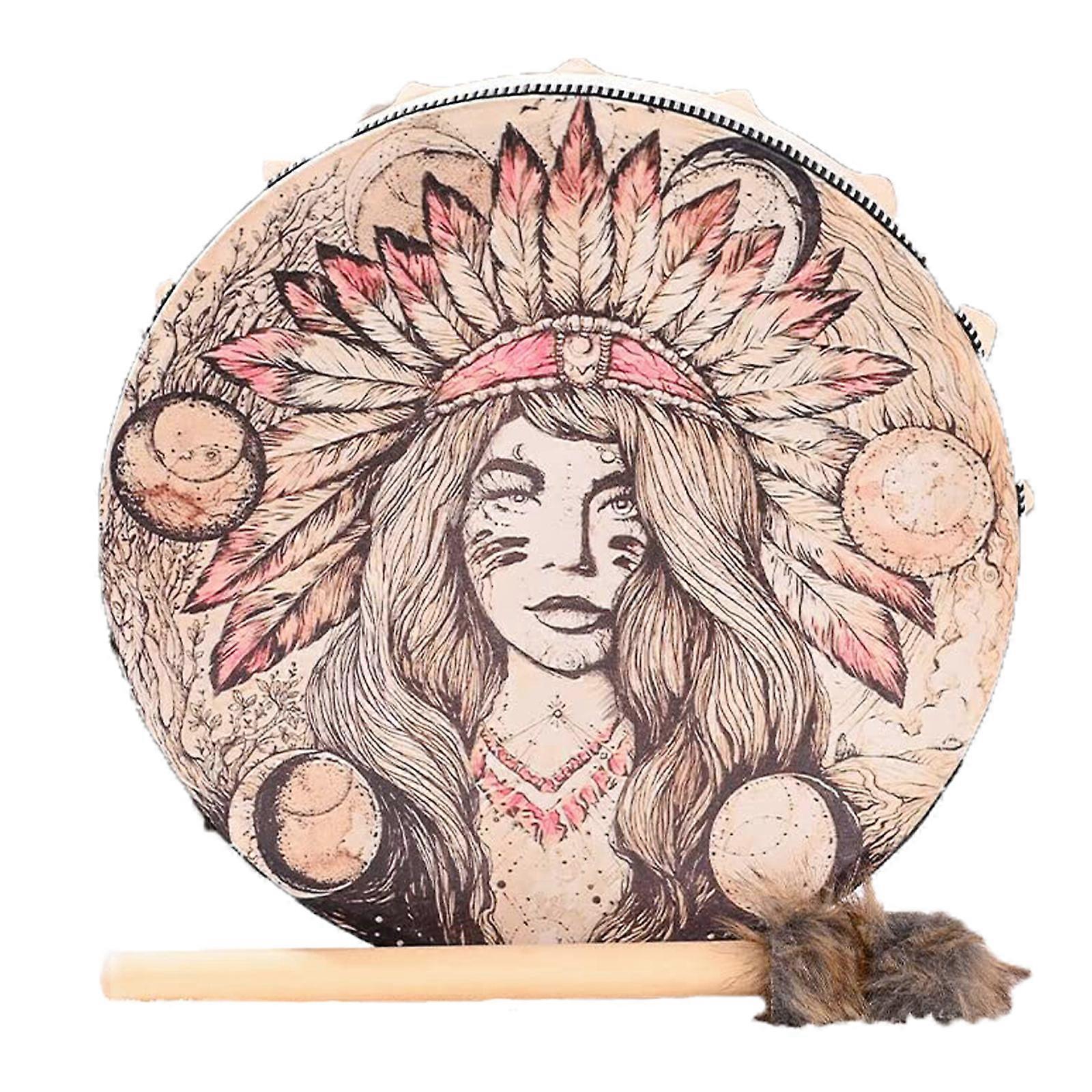 Handmade Lion Shaman Drum with Drumsticks for Music Therapy and Totem White