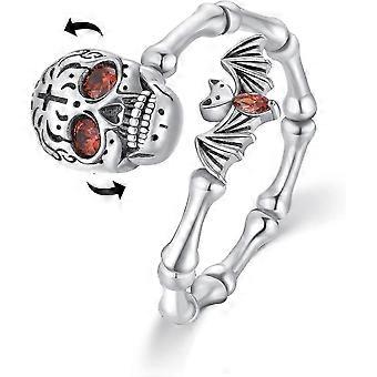 Skull Ring 925 Sterling Silver Bat Rings Fidget Gothic...