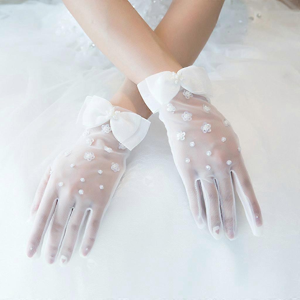 Mesh Gloves Elegant Short Courtesy Summer Wrist Length Sequins Bowknot Mittens