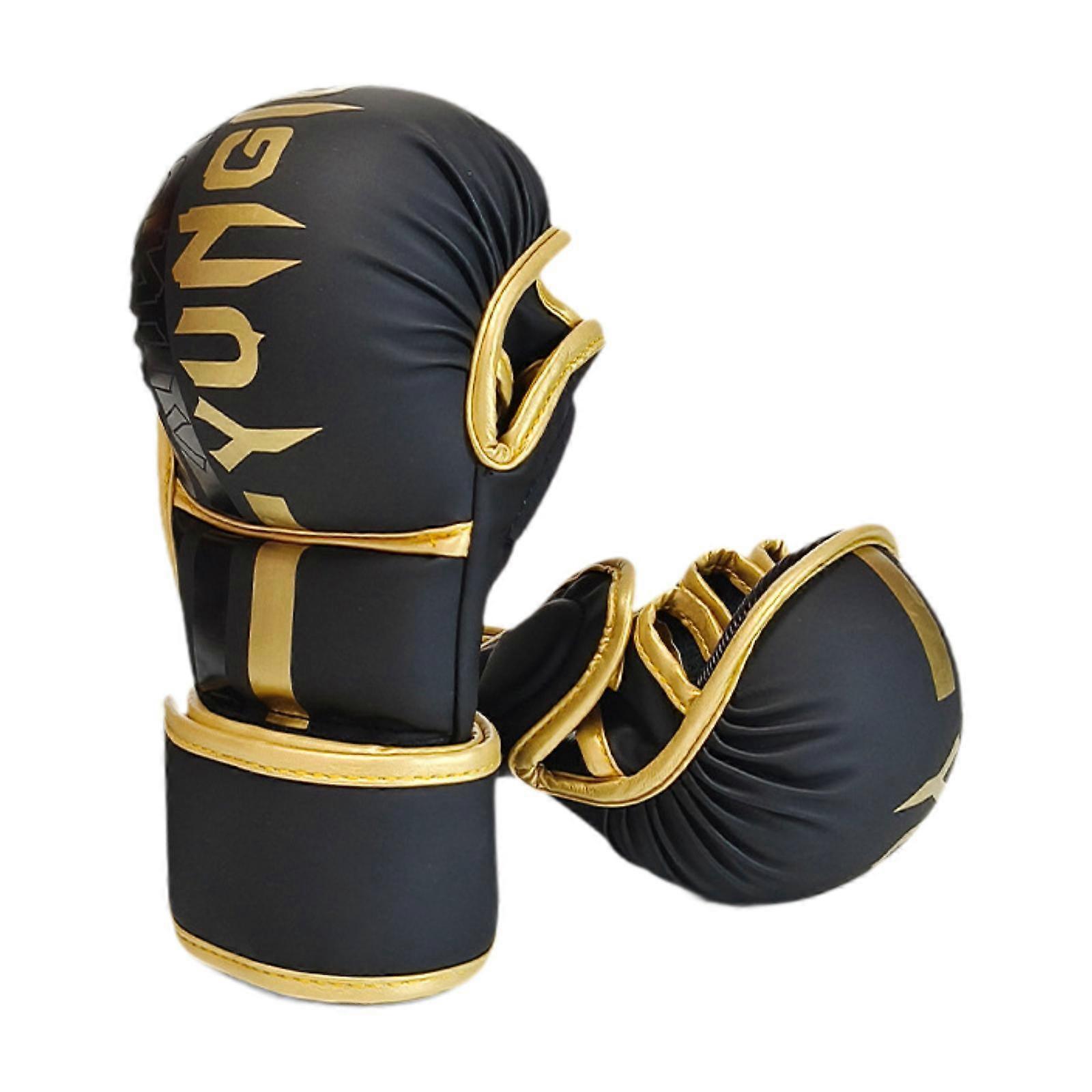 Gants de boxe Exercice d’entraînement Gants de combat pour grappling Sanda Sparring Noir Or M