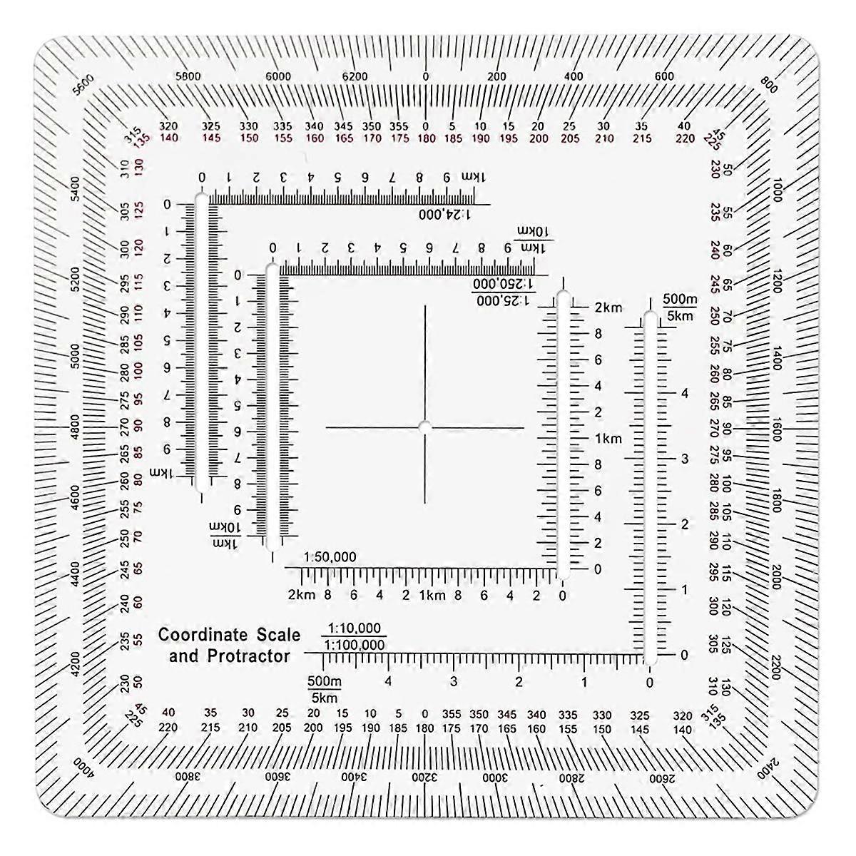 Square Coordinate Scale Protractor for Land Navigation, Style UTM/MGRS Coordinate Scale