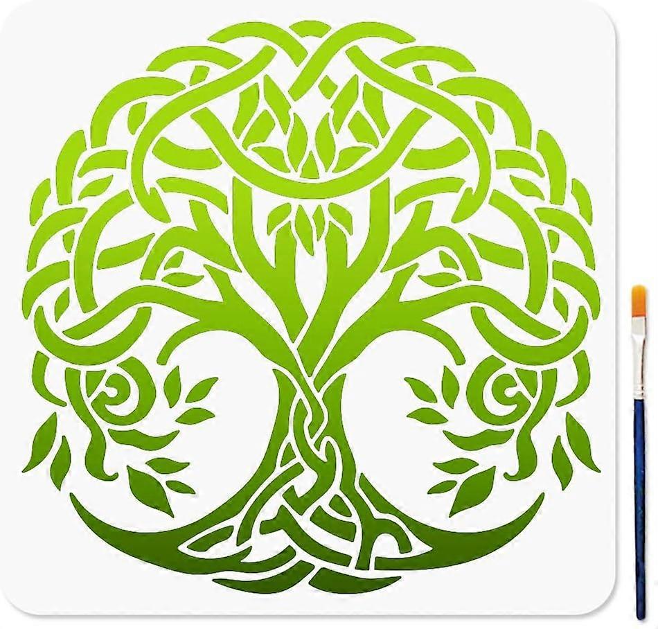 Tree of Life Stencil 11.811.8inch Knot Tree Stencil with Paint Brush Large Plant Tree Branch Leaf Template for Wood Window DIY Craft Wall Decor
