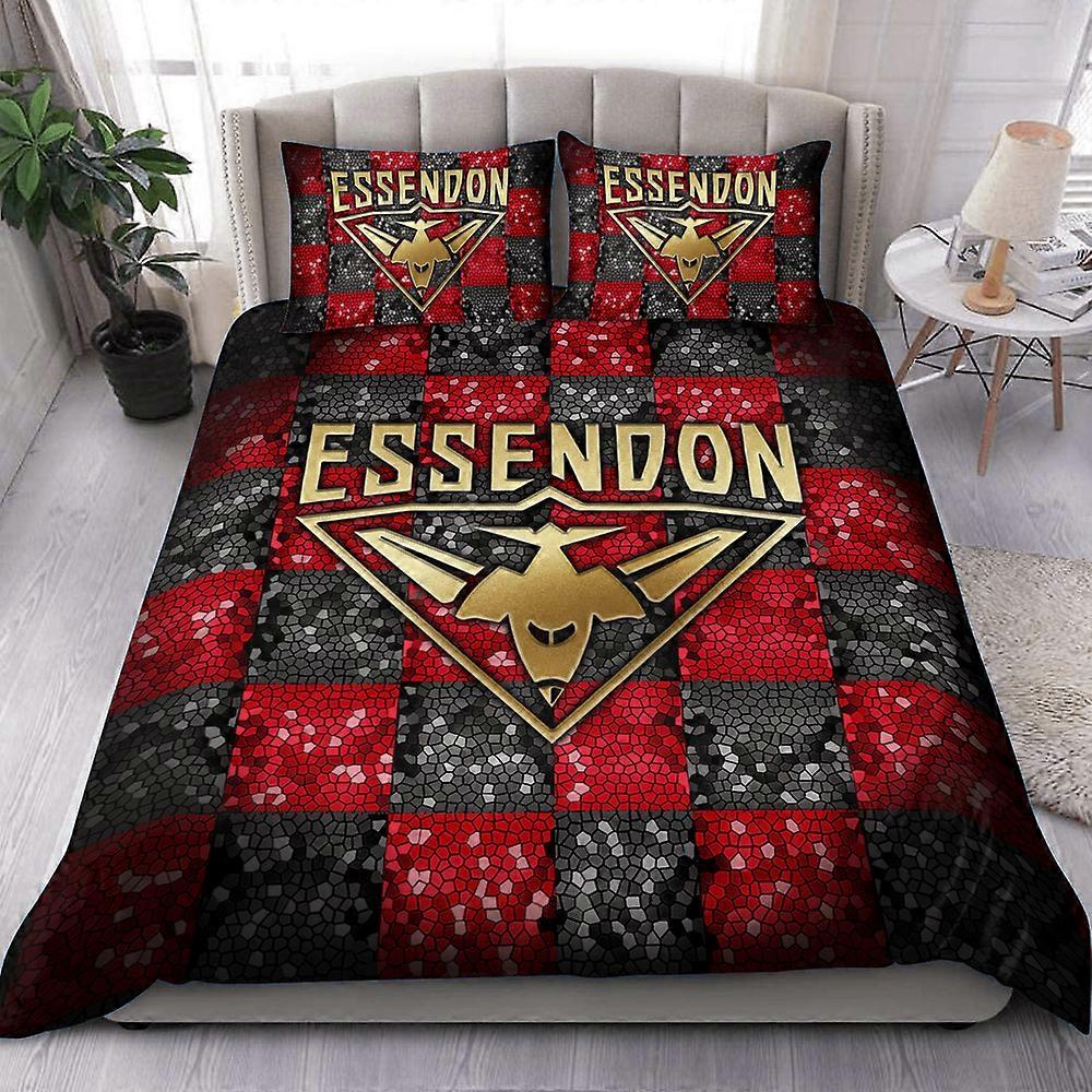 v2585 Lençóis Essendon Bombers AFL Conjunto de Capa de Edredom Conjunto de Capa de Edredom Duplo Queen Presente para Crianças #3-Piece Conjunto de Cama (1 Capa de Edredom + 2 Fronhas) Cama She