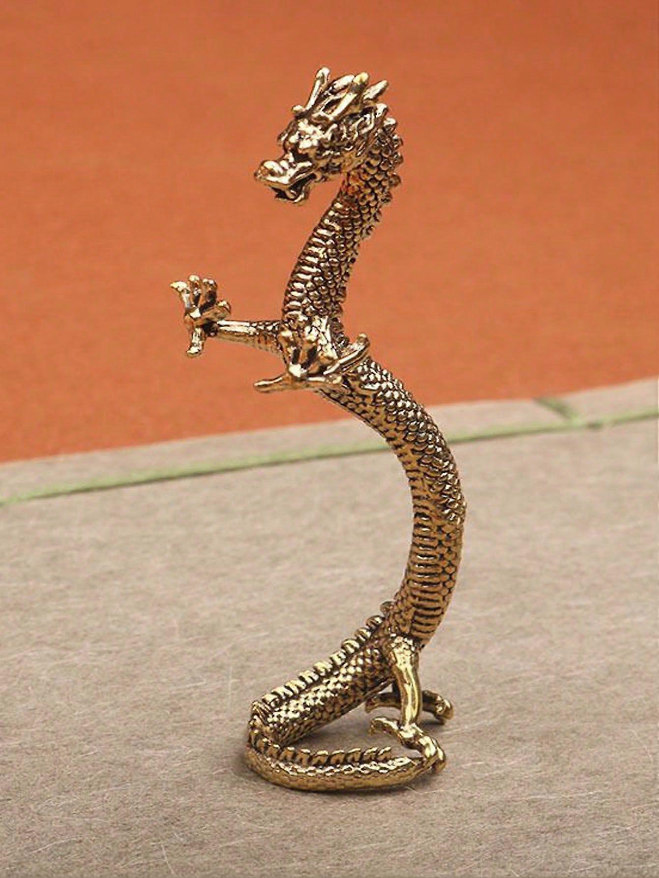 中国の手彫りドラゴン像飾り6.9cm銅12干支ドラゴンデスクトップティーテーブルペットオフィスデスクトップデコレーション