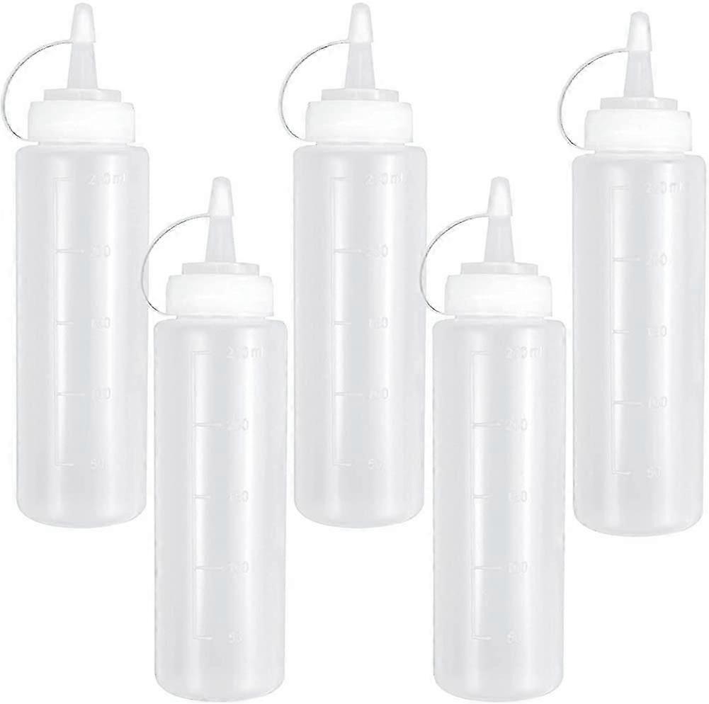 5 Pcs Squeeze Bottle 250 ml, Plastic Condiment Bottles with Cap Lid, 8 oz Squeeze Sauce