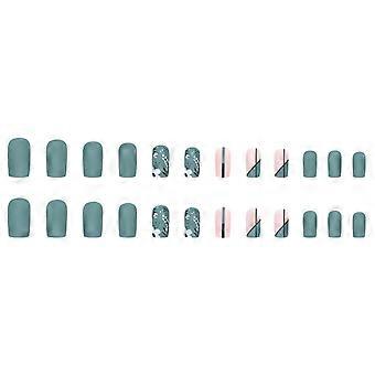 Summer Frosting Green Square Fake Nails Charming Com  Jelly Glue Model