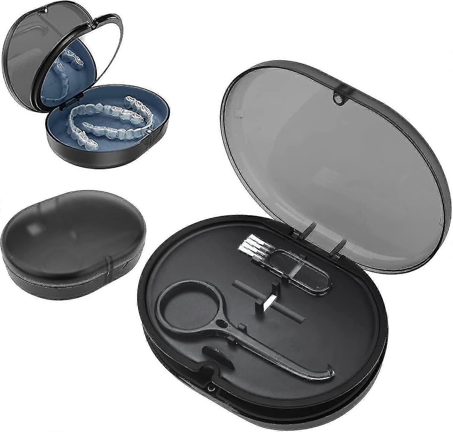 Denture Case,2-tier Denture Storage Box With Mirror Orthodontic Denture Box Retainer Container