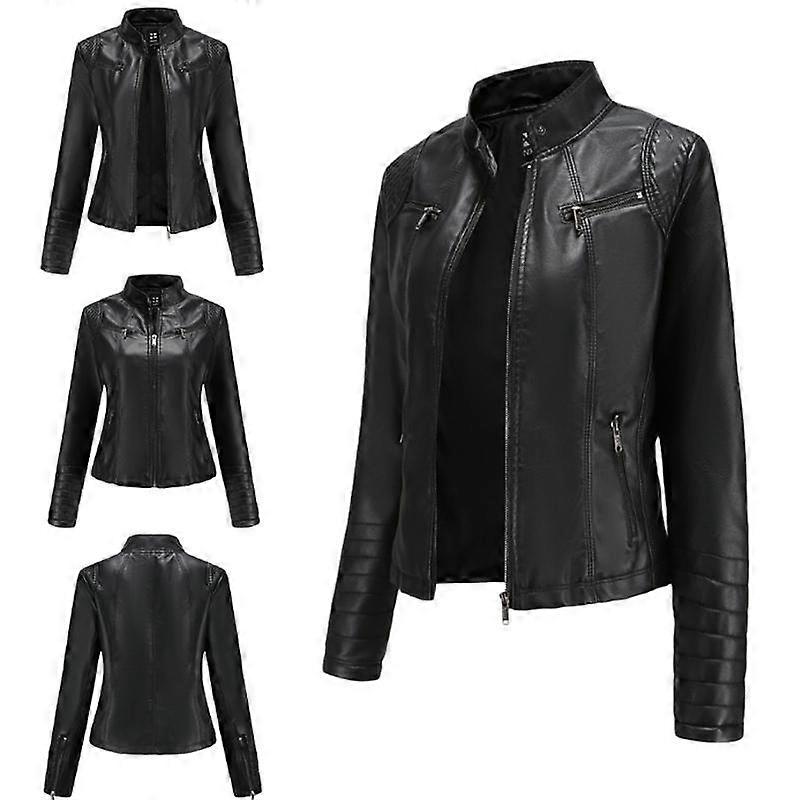 Women's Thick Warm Zipper PU Hooded Coat Short Leather Jacket Biker Coat Coat Women's Leather Jacket Women's Temperament Stand-up Collar PU Leather