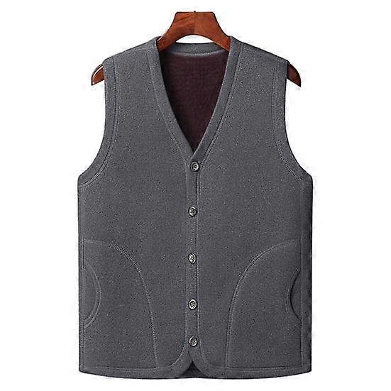 Fall Winter Men Vest Single-breasted V Neck Thick Plush Sleeveless Cardigan Solid Color Pockets Casual Cold Resistant Plus Size Men Waistcoat