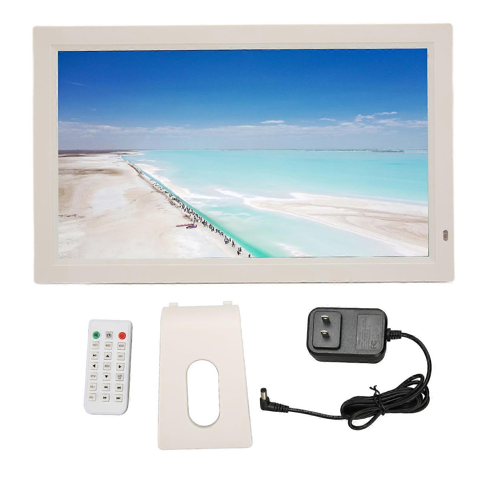 21.5" HD IPS Digital Photo Frame with USB, Video, Music, and Remote Control, White US Plug