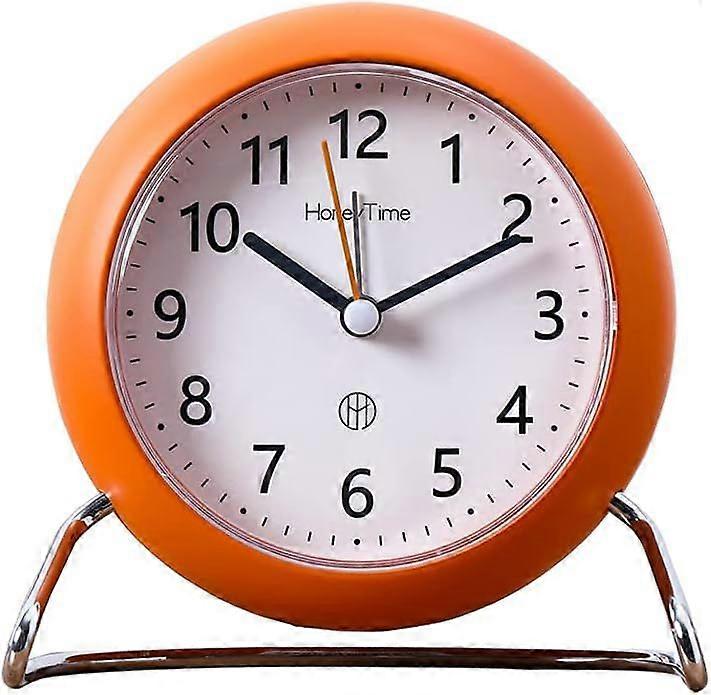 4 Inch Round Non-Ticking Alarm Clock, Battery Operated, Light Emitting Function, Super Silent Alarm Clock, Simple and Stylish Design for DeskBedroom (