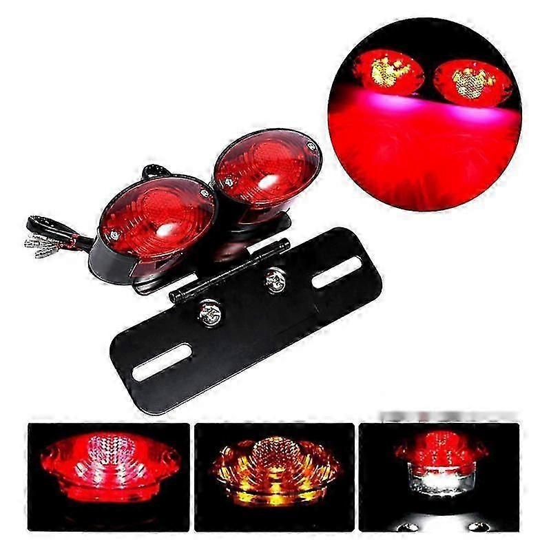 Led Brake Stop Light Tail Lamp Retro Double Oval Lens License Plate Light 12v Universal Motorcycle Modified Partsmotor Vehicle Lighting