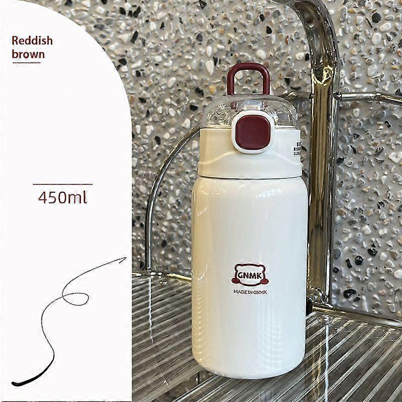 Insulated Water Bottle,15oz Stainless Steel Thermo,Double Wall Vacuum Water Bottle-Red Brown