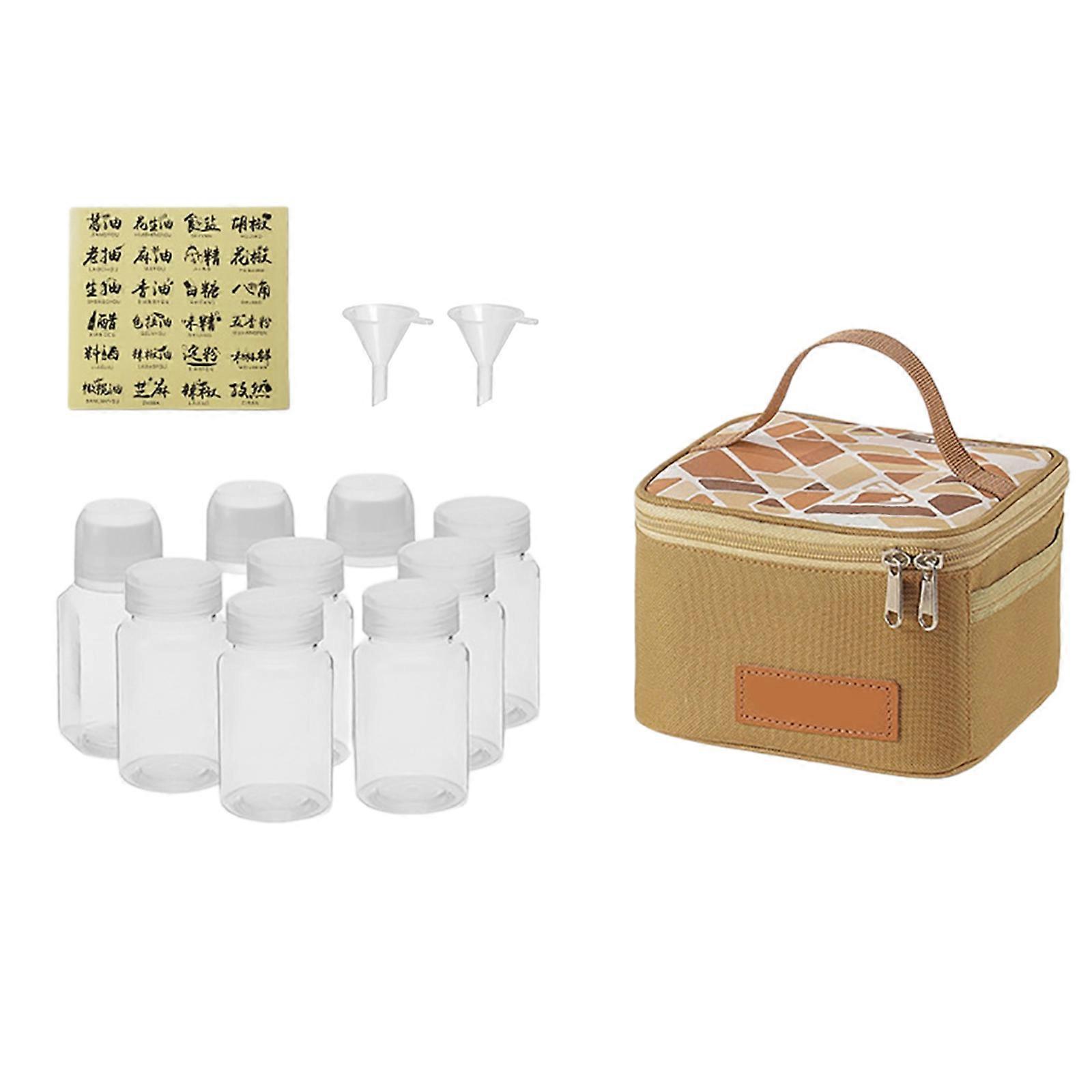 Camping Spices Organizers, Travel Spices Container Bag with Clear Seasoning Bottle Outdoor Spices Jar Spices Container Light autumn yellow