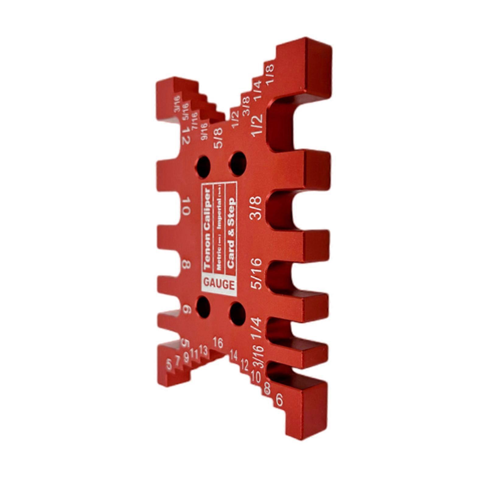Misuratore di profondità a gradini per router e sega da tavolo - Maschera a coda di rondine in alluminio ad alta precisione Tenone Calibro metrico e imperiale Rosso