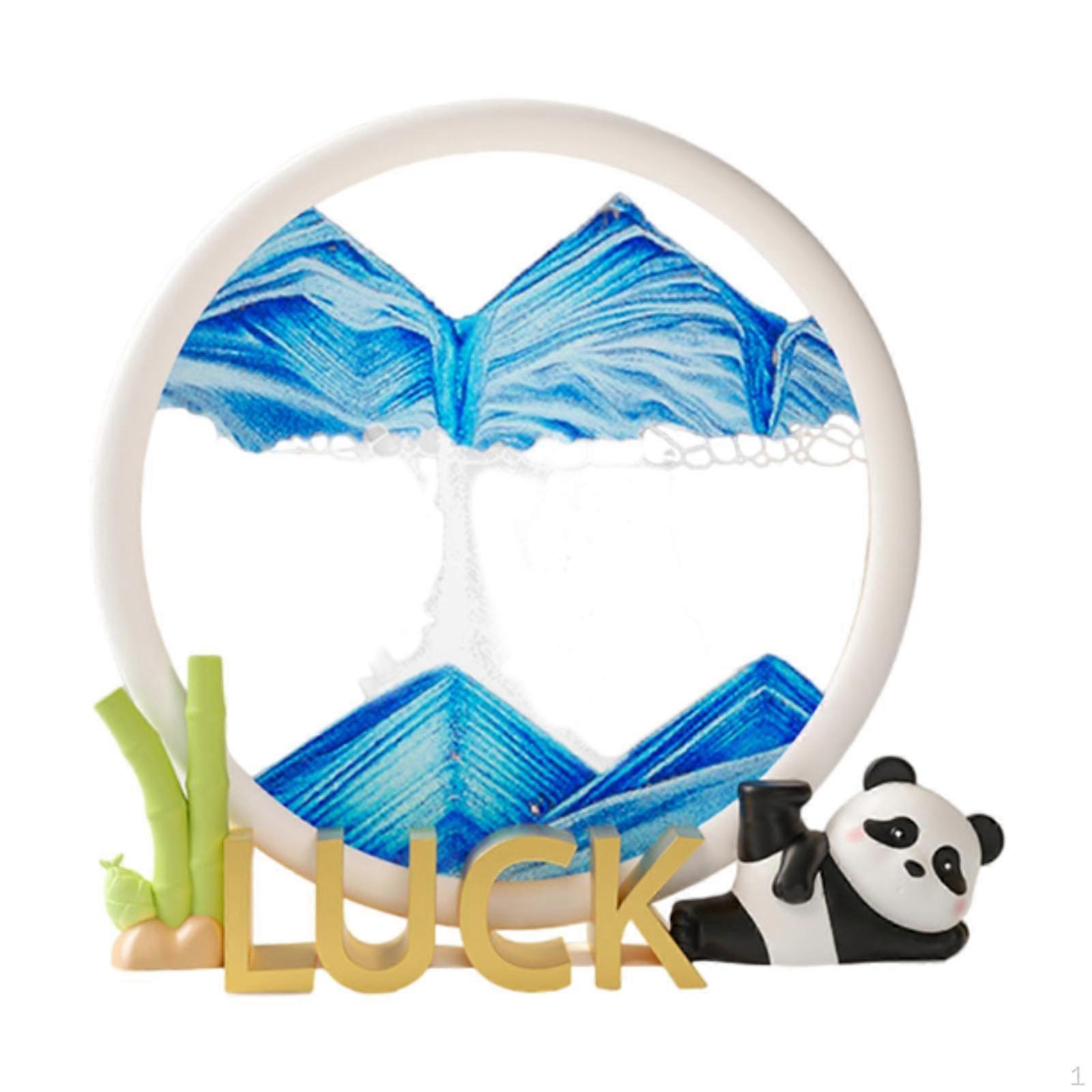 3D Flowing Sand Artwork with Panda Figurine for Bar and Office