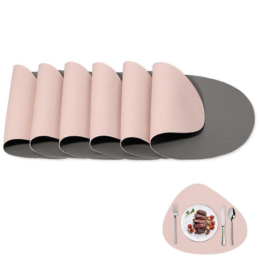 Tischset Leder und Untersetzer, waschbare runde doppelseitige rutschfeste Tischsets Tischsets in Kunstlederoptik (4er-Set, grau und rosa)