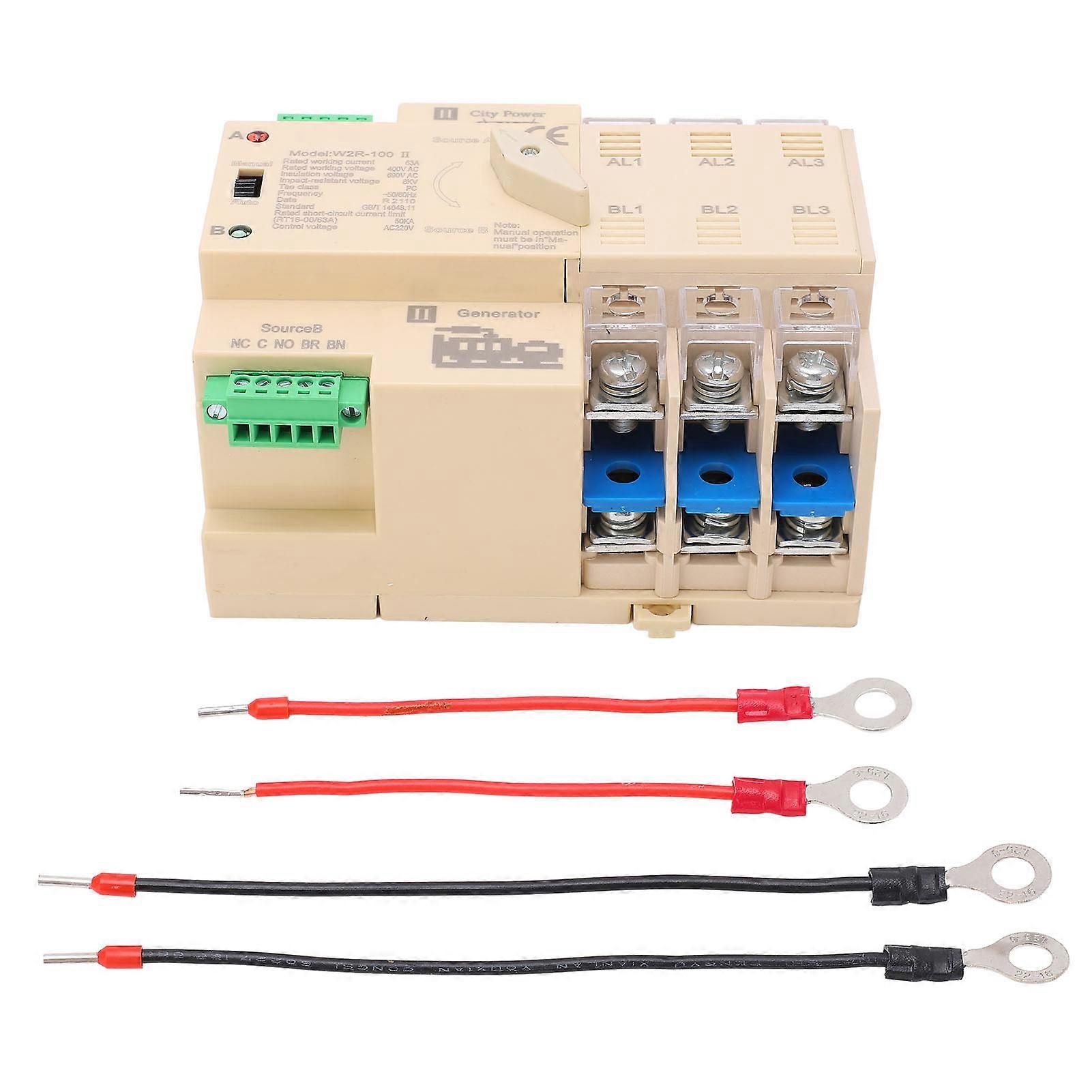 Dual Power Automatic Transfer Switch 3P 63A White PP Flame Retardant Housing Transfer Switch