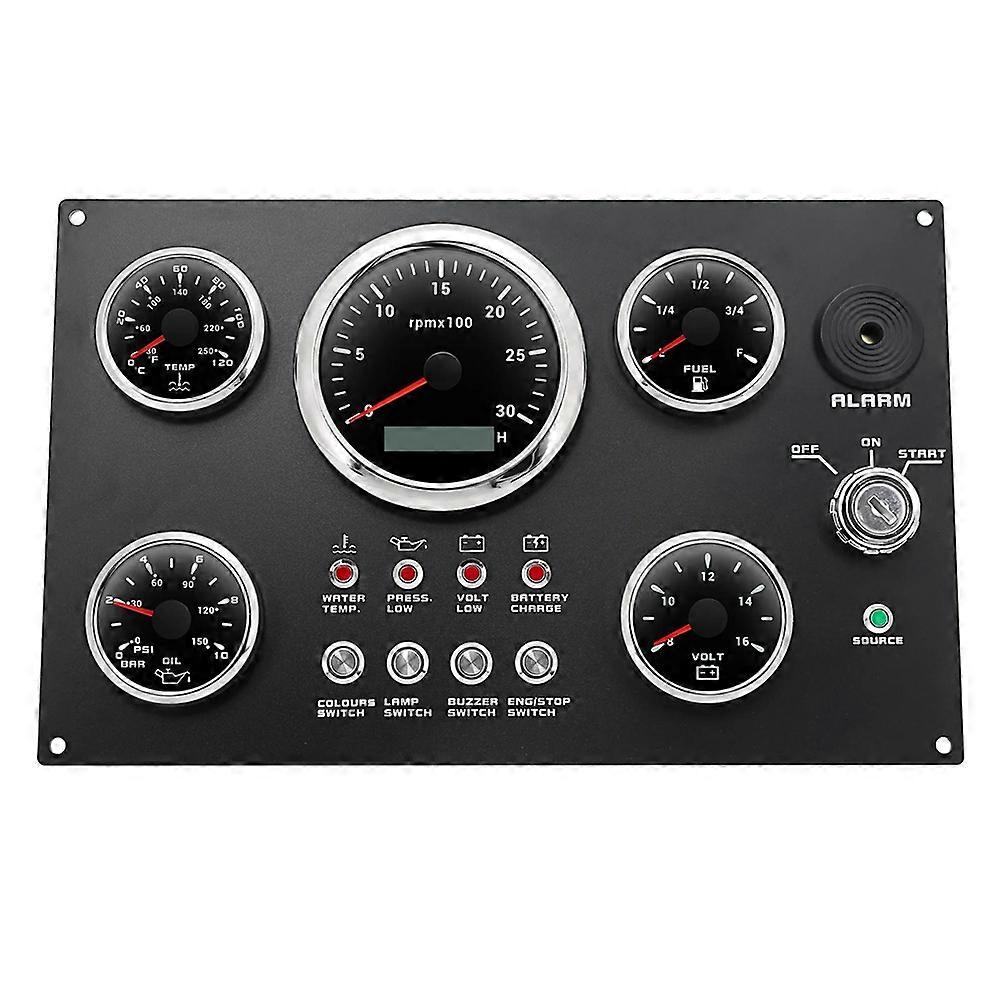 LED Gauge Set with Instrument Switch Panel Water Temp++Oil +Voltmeter+ Tachometer for Marine Boat Ca