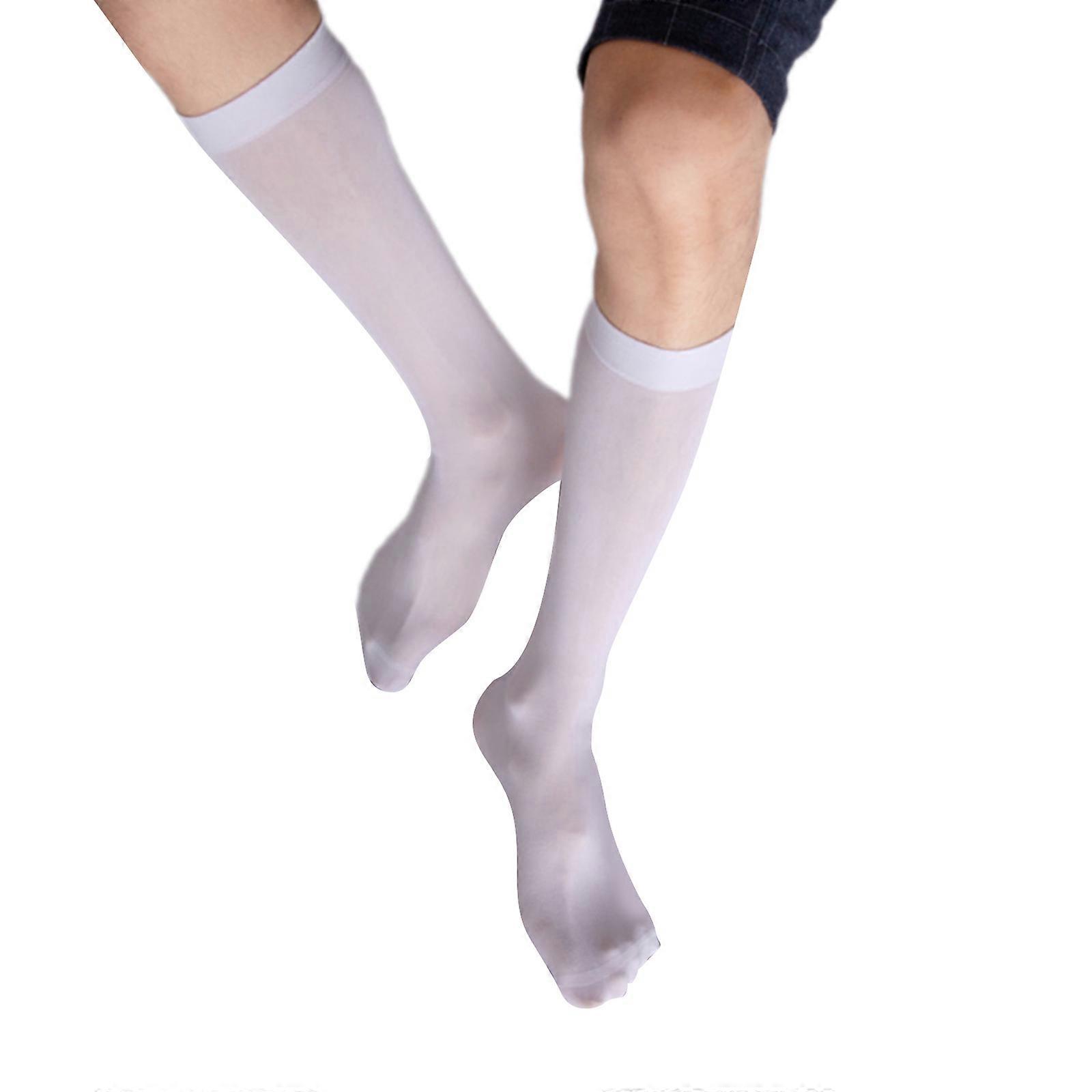 Elegante Herren Samt Seide Kleid Socken für formellen Anlass Mittlere Wadenlänge Einfarbig Business Anzug Strümpfe Strumpfwaren Weiß