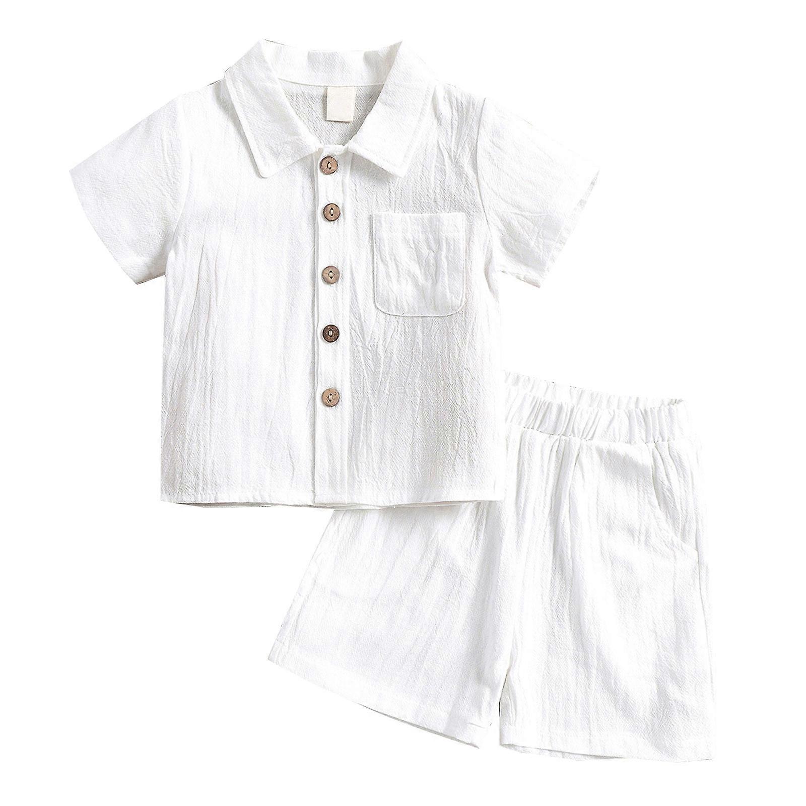 2Pcs Little Boys Outfit Νήπιο Καλοκαιρινές μπλούζες Κοντό παντελόνι Σετ προμήθειες για παιδιά Αγόρι Σκηνή εκτελεί κοστούμι δώρο λευκό 90cm για 12M έως 18M