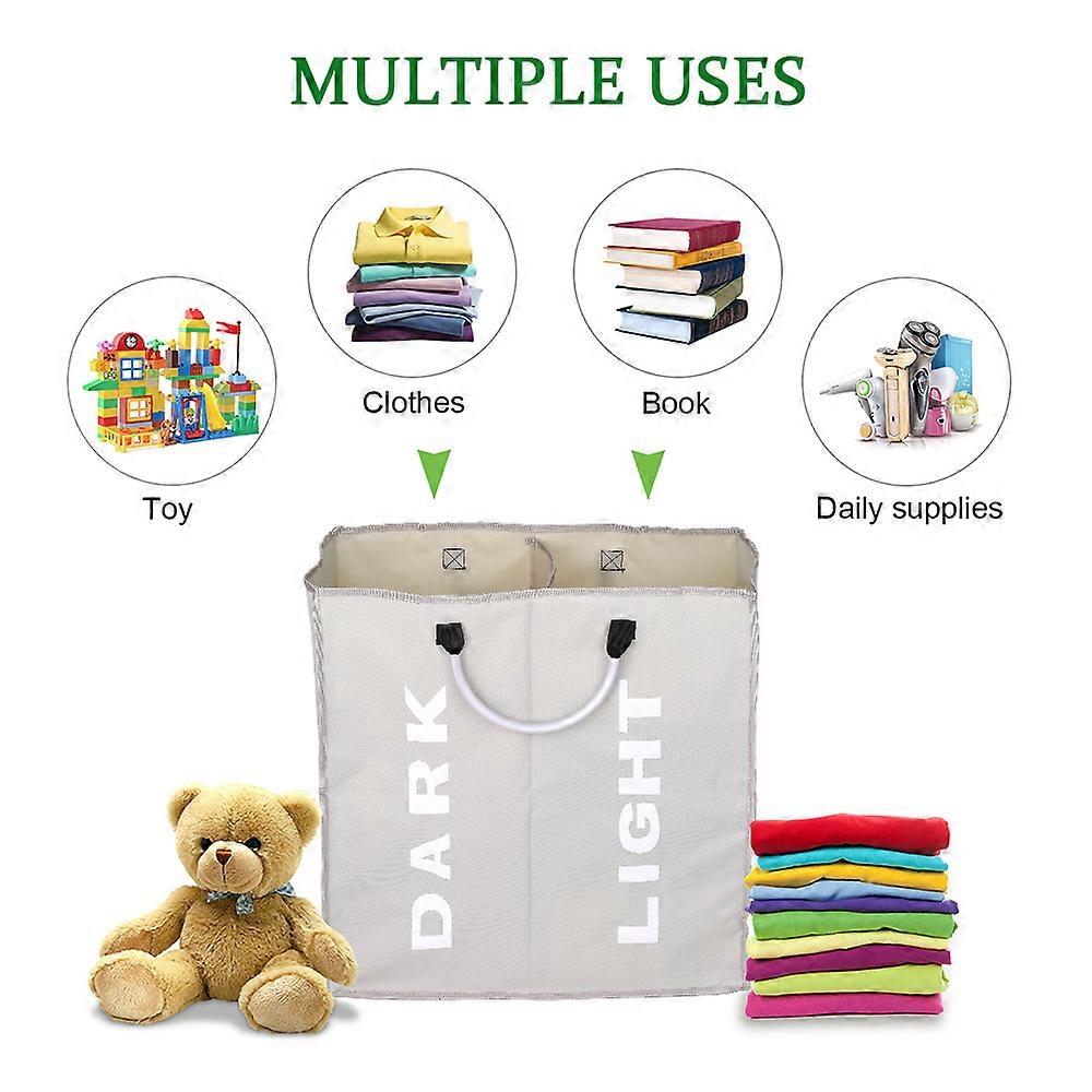Collapsable 2-section Foldable Hamper Oxd Fabric Laundry Basket Clothes Sorter Portable Multifunction Storage Bag with Alloy Handle