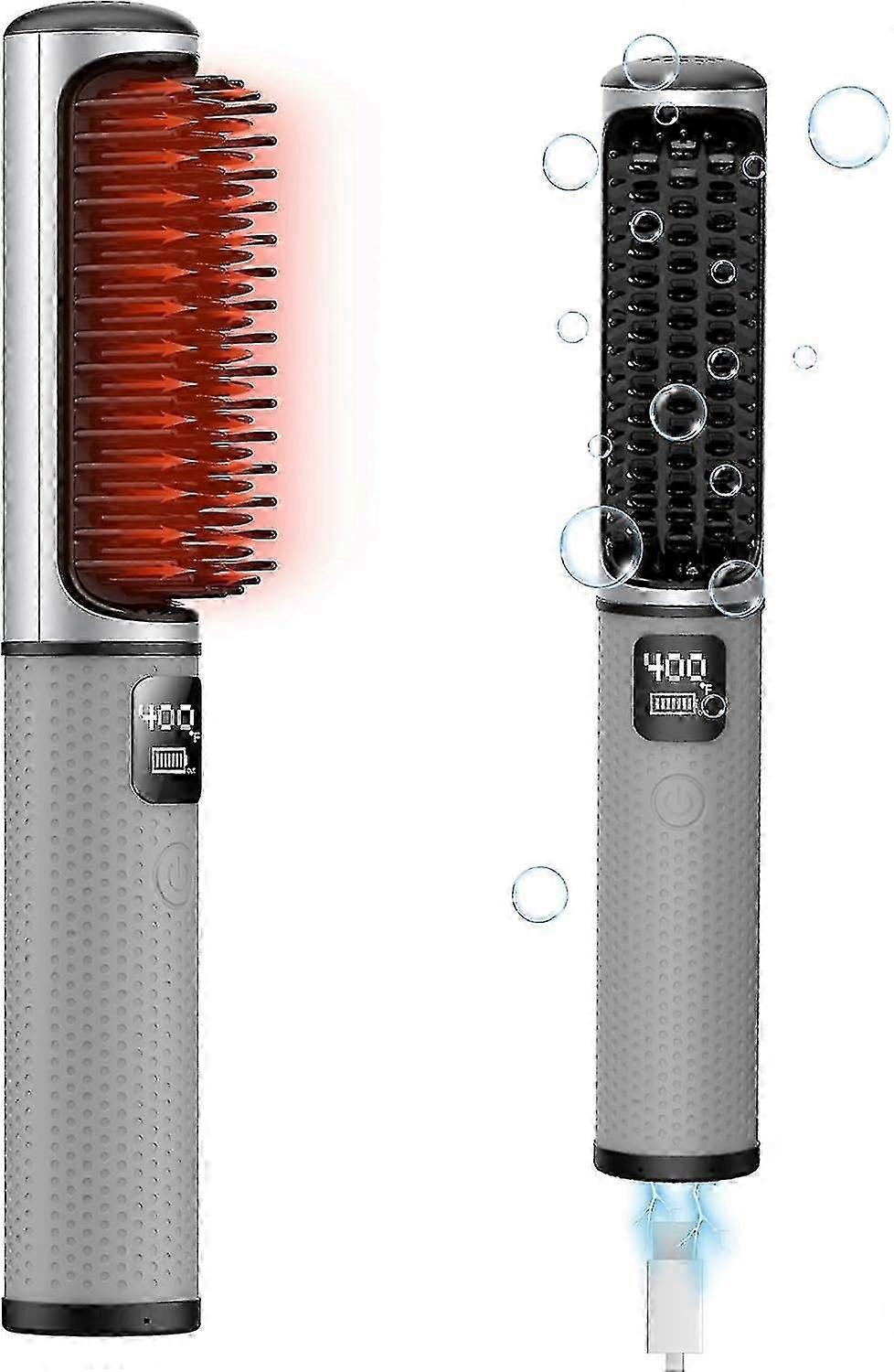 Cordless Hair Straightener Brush, Portable Mini Straightening Brush For Travel, 2 In 1 Negative Ion Hair Straightener Styling Comb