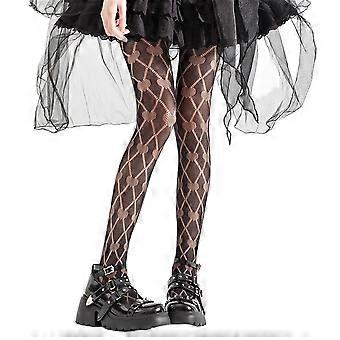 Kvinnor Sexiga Genomskinliga Fisknätstrumpbyxor Japanska Harajuku Ihåliga Hjärtformade Diamantmönster Mesh Strumpbyxor Leggings Vita