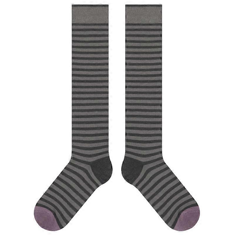 Chaussettes hautes en coton pour femmes, style preppy, contraste profond, rayures irrégulières imprimées, bas de mollet pour étudiantes, noir et gris