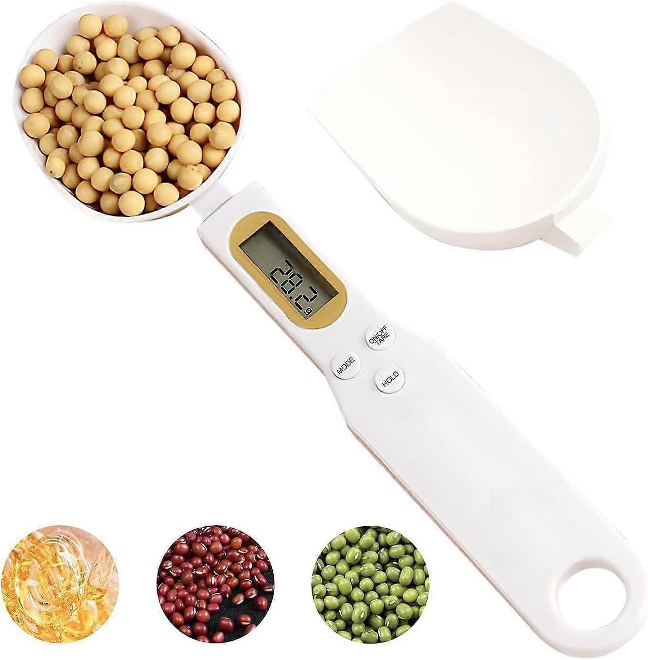 Digital Spoon Scale with High Precision 500g/0.1g, Electronic Measuring Spoon with 2 Replaceable Spoons and LCD Display for Food and Coffee