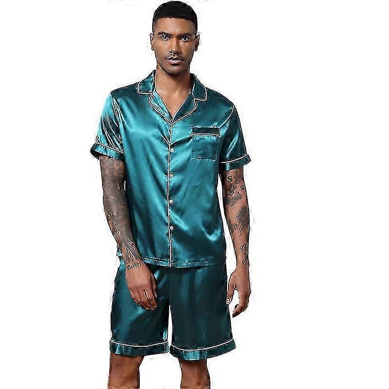 Men Satin Pajama Set 2 Pcs Loungewear Button Down Pjs Set