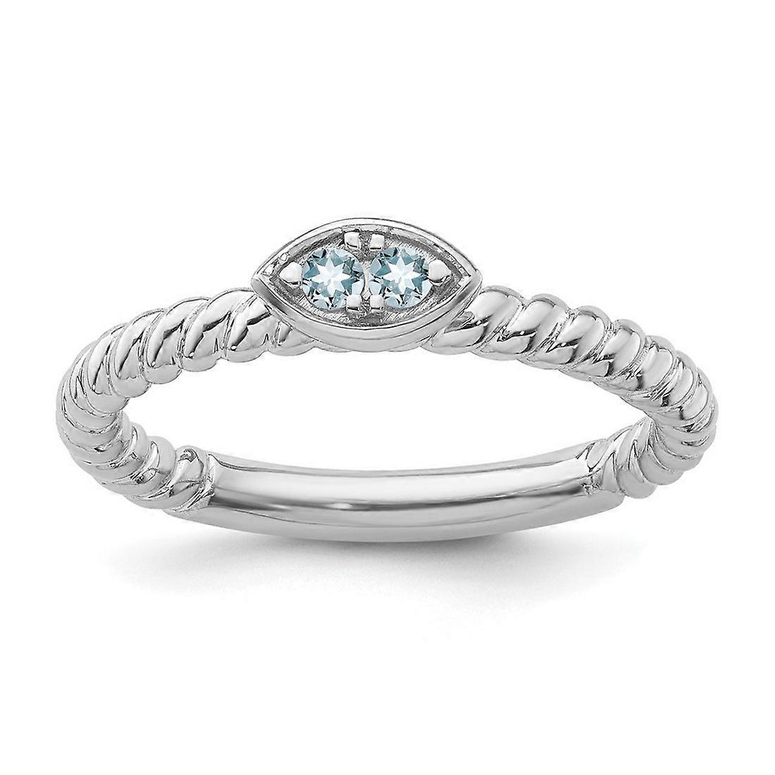 2.5mm 14k White Gold Stackable Aquamarine Twisted Ring-Stackable-Ring for Women - Ring Size: 5 to 8
