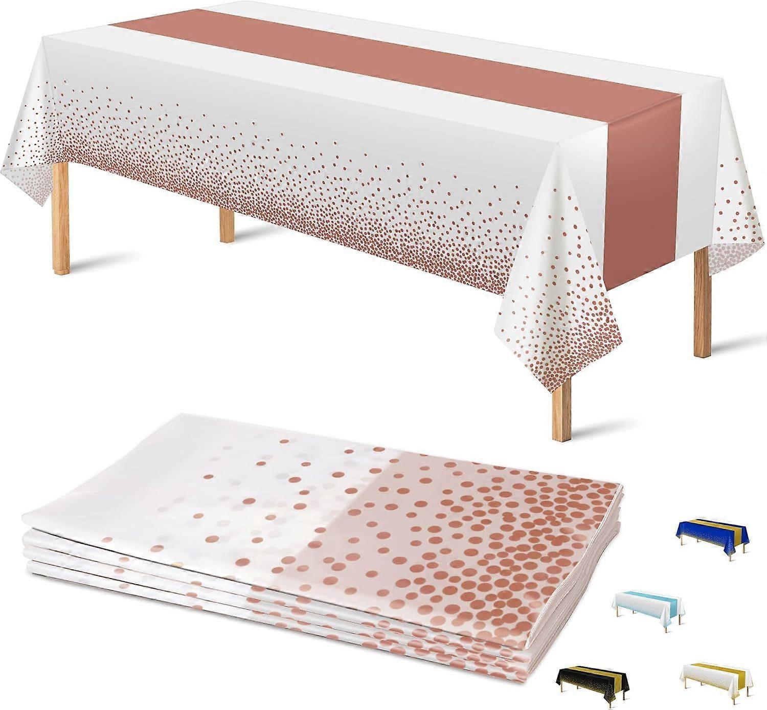 2025 Latest Model  4 Pack Disposable Plastic Table Cloths,White and Rose Gold