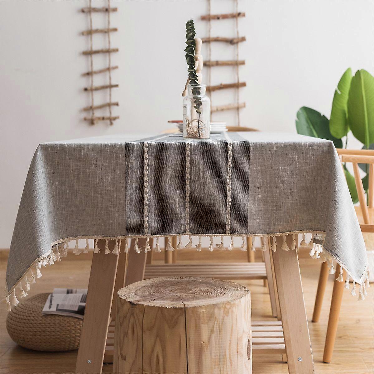 Embroidery Tassel Tablecloth - Cotton Linen Dust-proof Table
