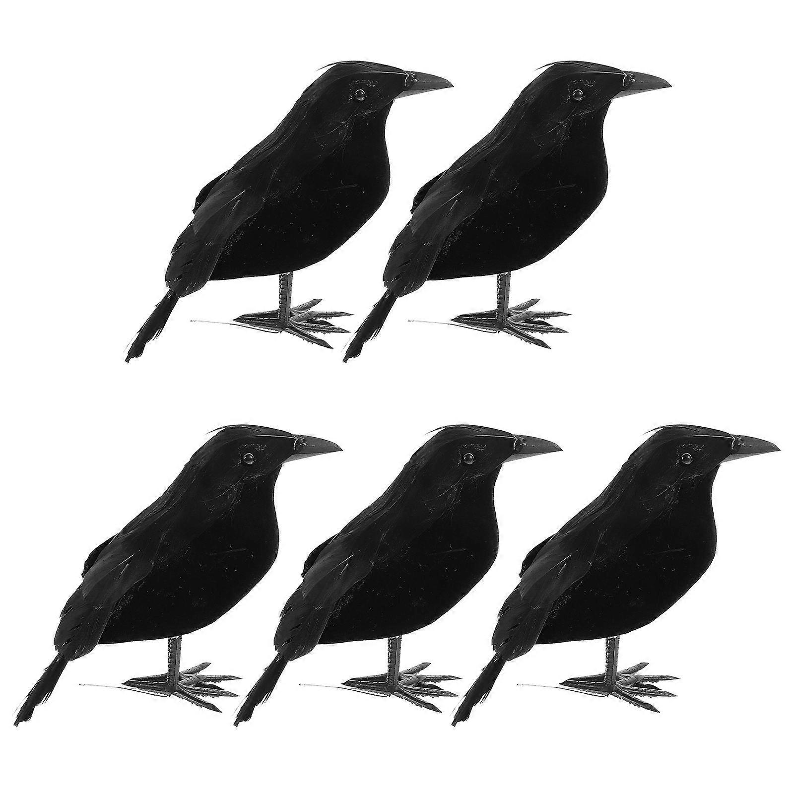 5pcs Halloween Ornament Simulation Feather Crows Artificial Crow Figurine