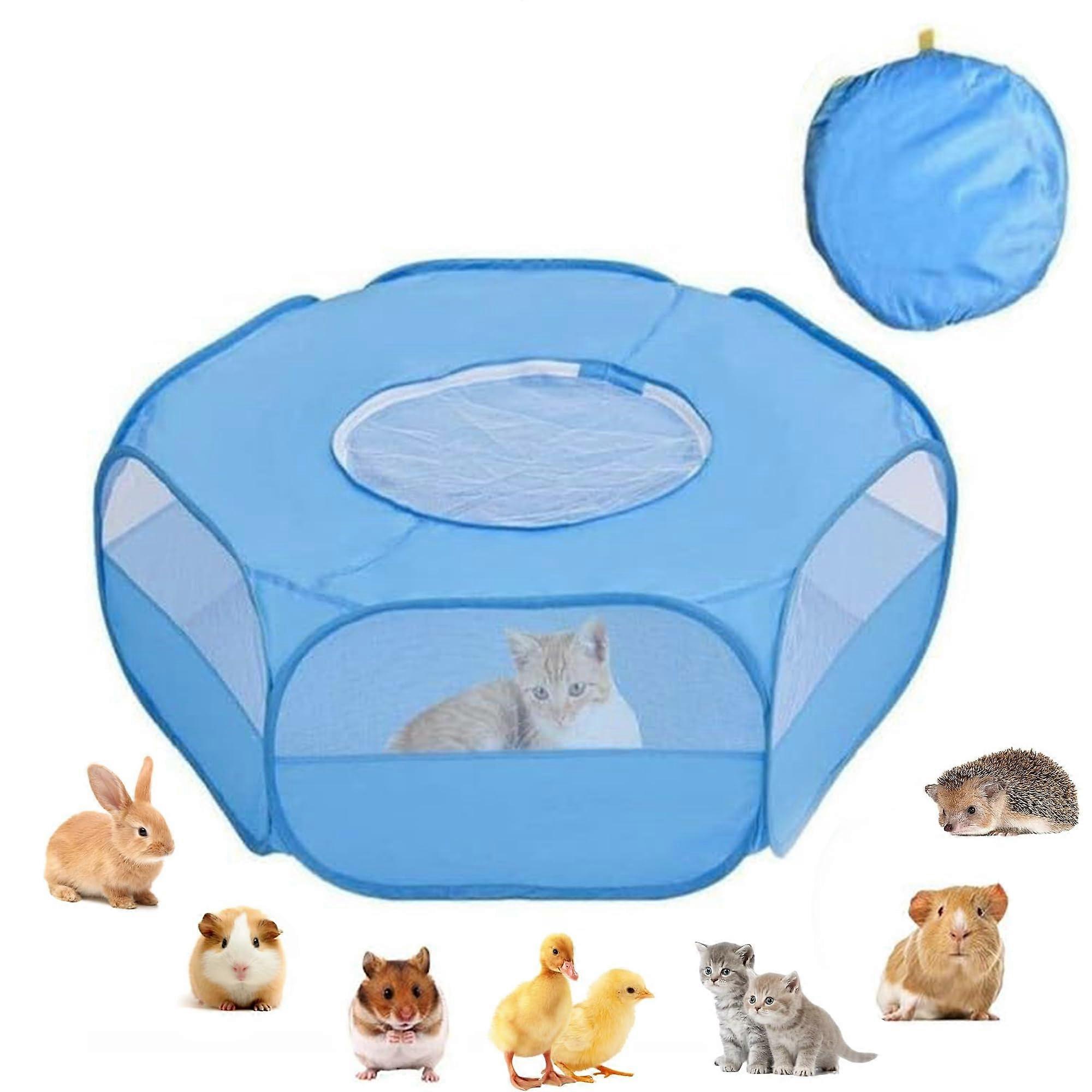 Blue Portable Small Animal Playpen with Zippered Cover for Indoor Use | Pop-Up Enclosure for Guinea Pigs, Kittens, Ferrets, and Bunnies