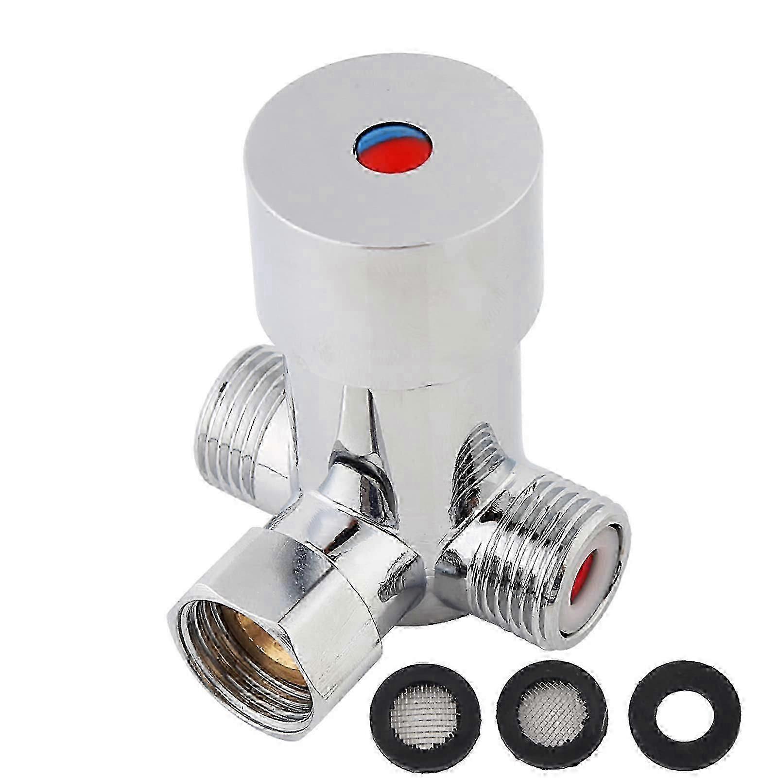 G1/2 Hot Cold Water Mixing Valve, 3 Ways Solid Brass Thermostatic Mixer Temperature Controler, Bathroom Automatic Sensor Touchless Faucet