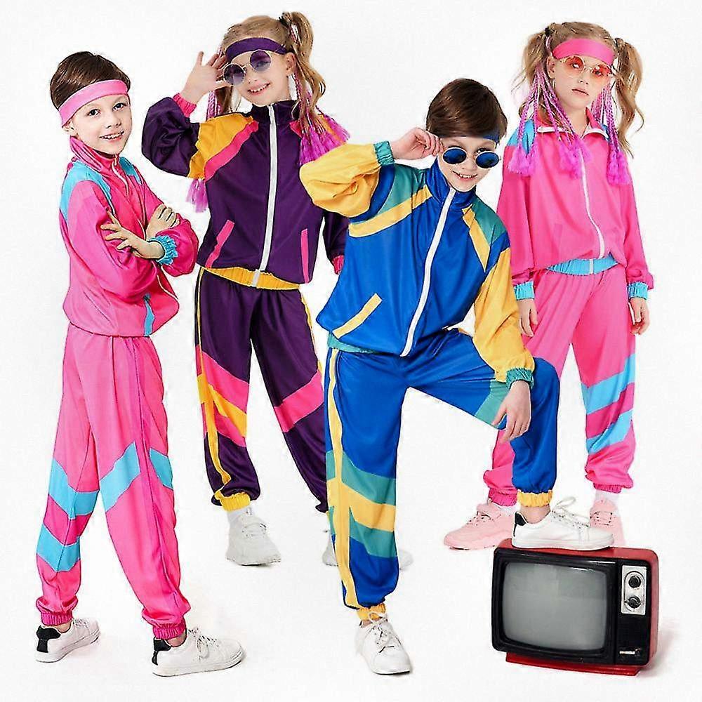 Children's 80s Retro Disco Hip Hop Dance Outfit - Unisex Jumpsuit Tracksuit for Active Play and Performance