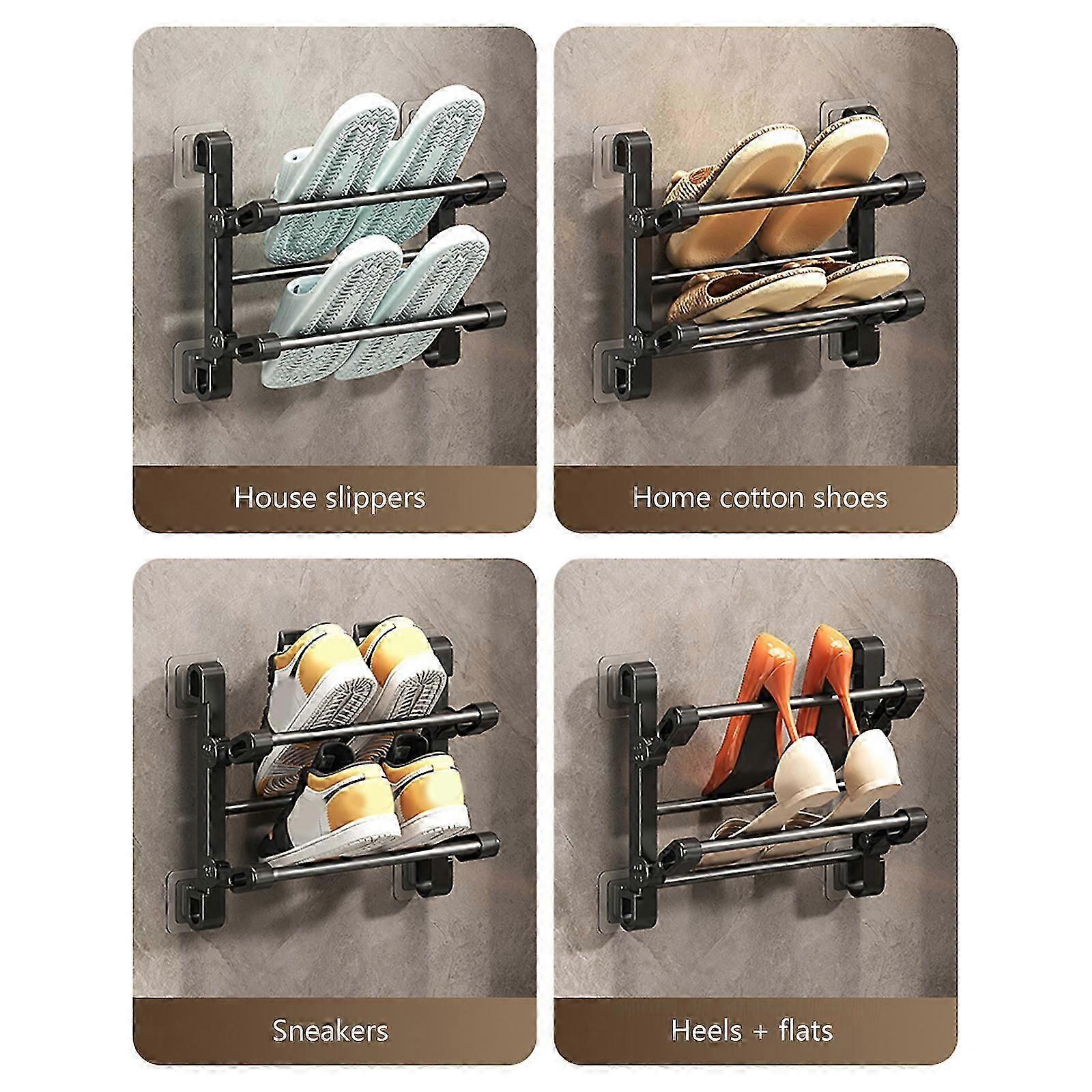 Foldable 2-Tier Wall Shoe Rack for Slippers and Light Shoes, Portable & Space-Saving, No Drill, 50CM