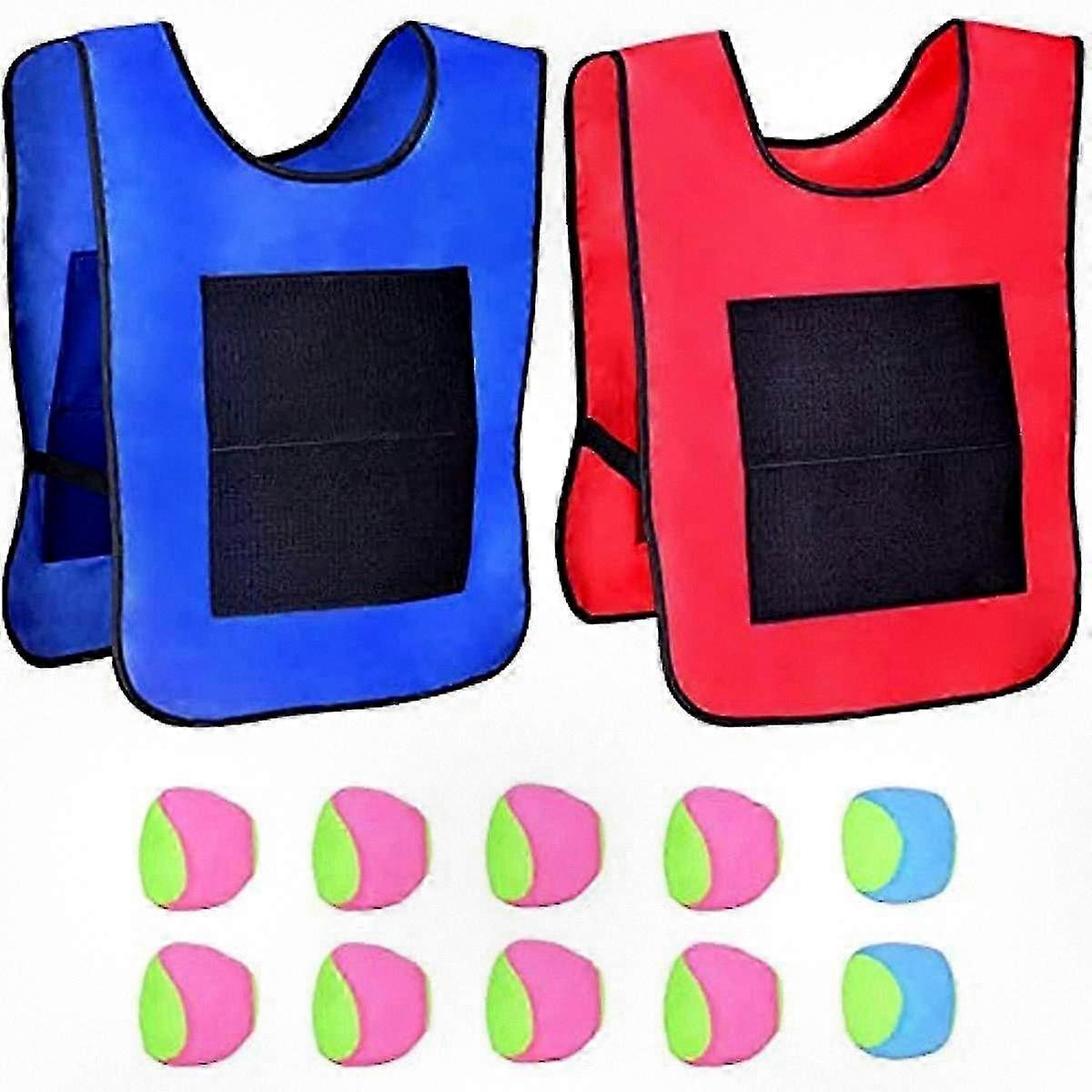 Dodgeball Tag Vests Set with 2 Sticky Target Vests and 10 Cotton Balls for Throwing Target Game and Dodgeball Fun