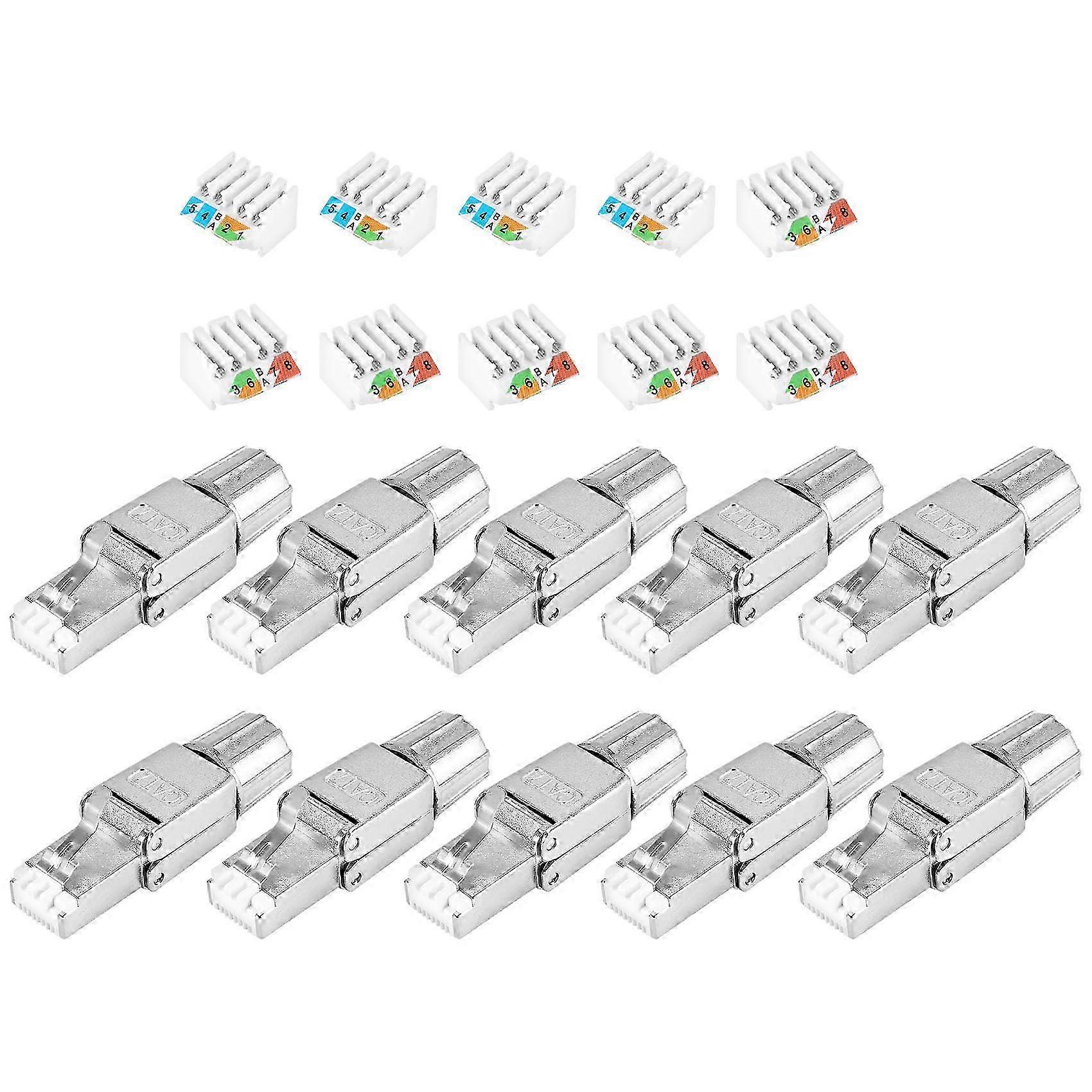 RJ45 Cat7 Shielded Tool-Free Reusable Ethernet Plug, Field-Installable Termination Connectors for Network Cables
