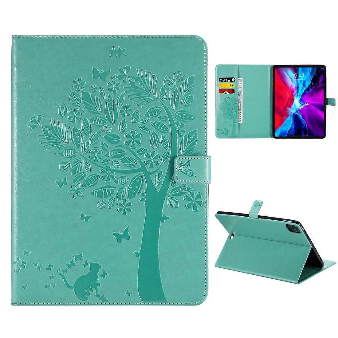 Pressed Printing Cat and Tree Pattern Horizontal Flip Leather Tablet Case with Holder & Card Slots & Wallet For iPad Pro 12.9 (2020)