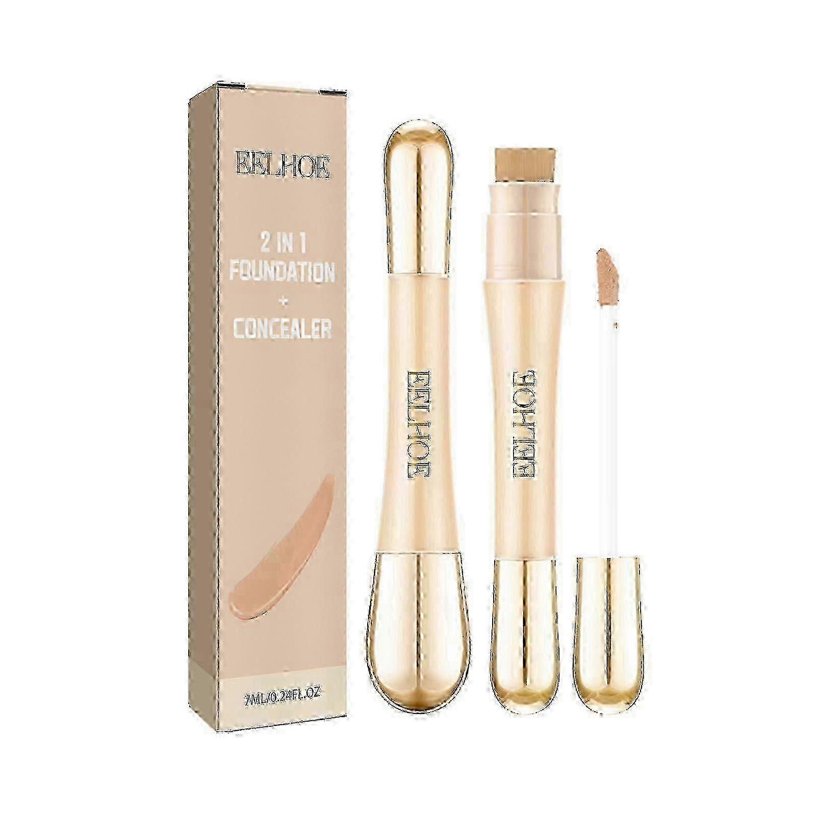 2 In 1 Foundation + Concealer, Moisturizing Natural Brightening Concealer Spot Acne Print Moisturizing Two-Head Concealer
